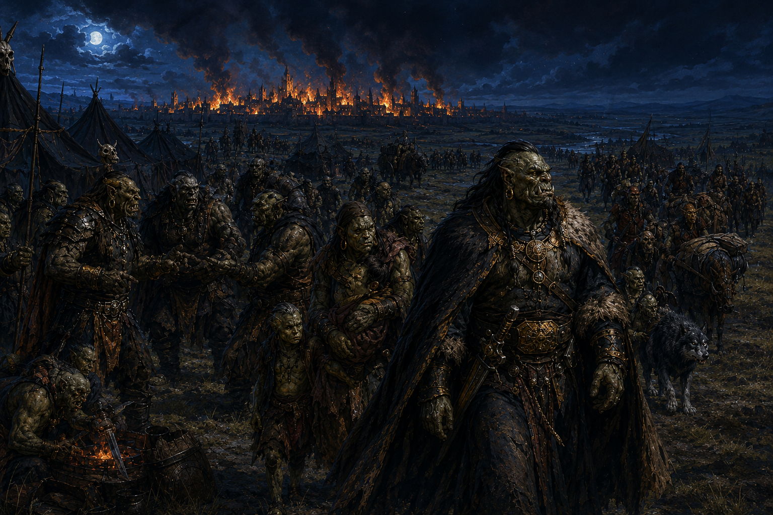 Rival orc clan-hosts divide their warriors, families and conquered inheritance after the death of Mhurak Stone-Blood