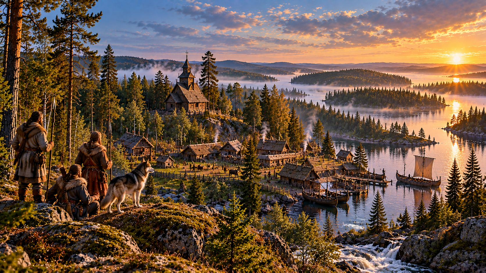 Finland Proper in 1454, with forested lakes, medieval settlement, river traffic and western trade routes