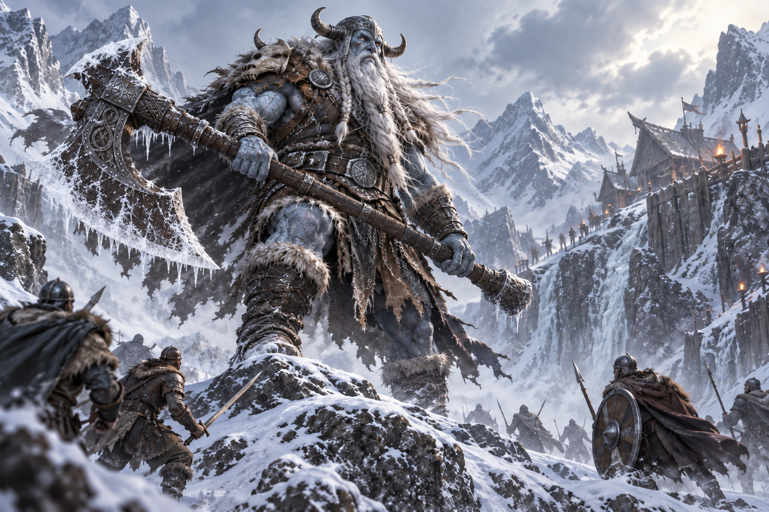 Frost Giant warrior armed for battle in the frozen north