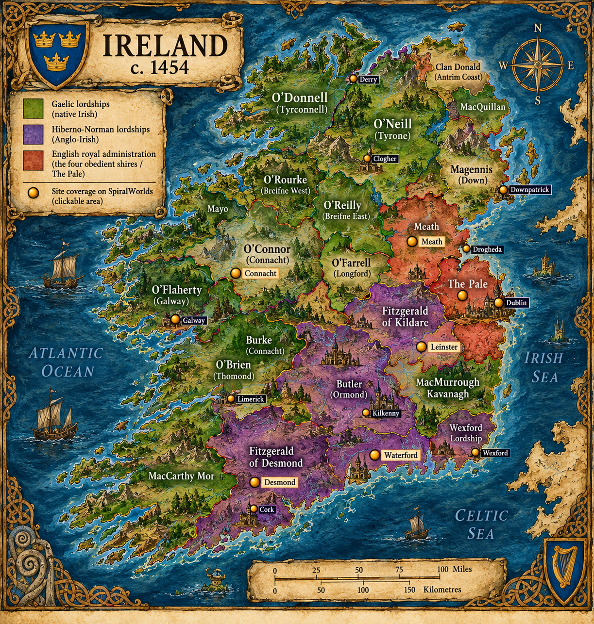 Political map of Ireland showing Downpatrick and eastern Ulster