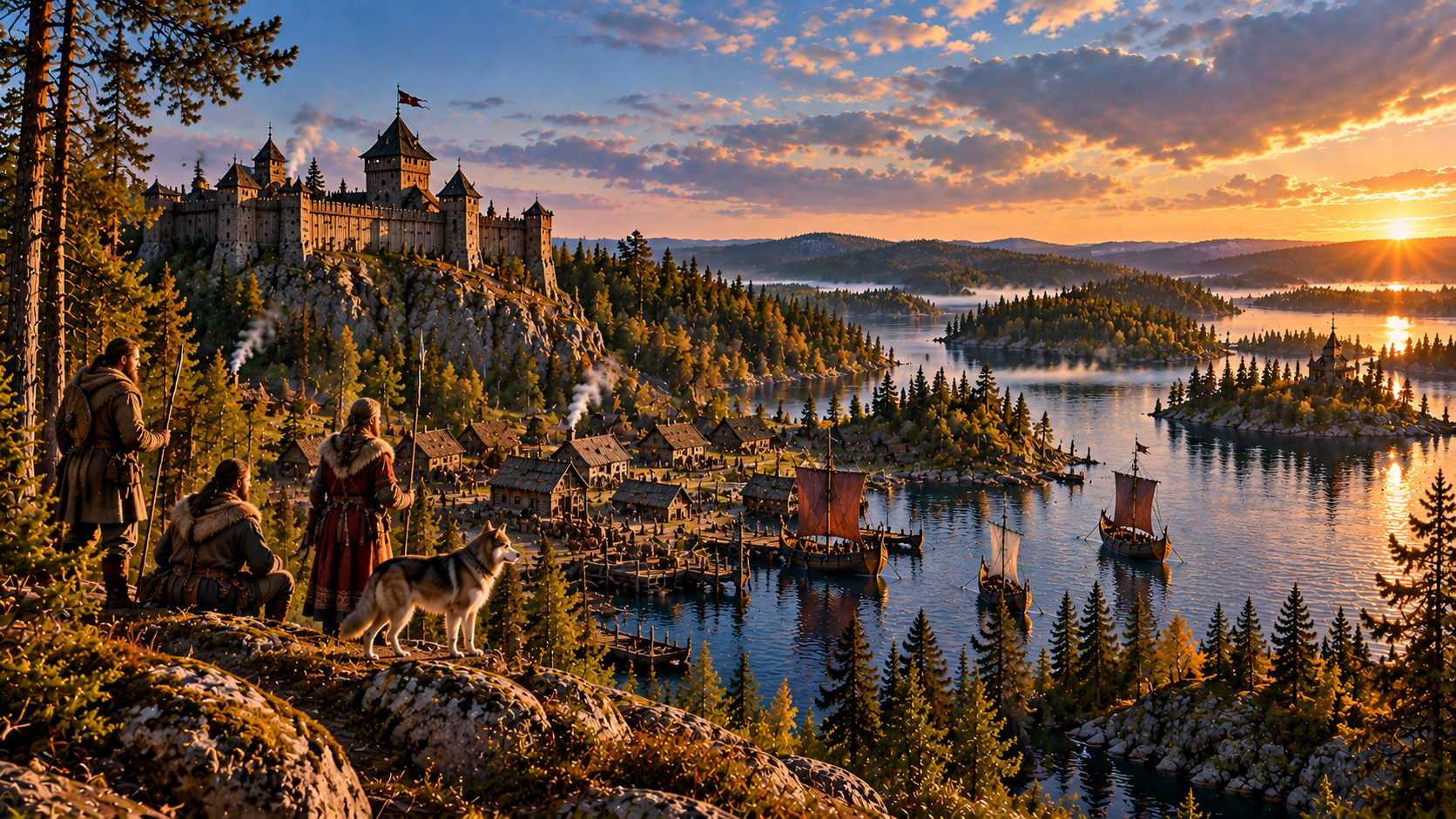 Sápmi in the far north, with Sámi travellers, reindeer routes, winter waters, forested fells and northern settlements
