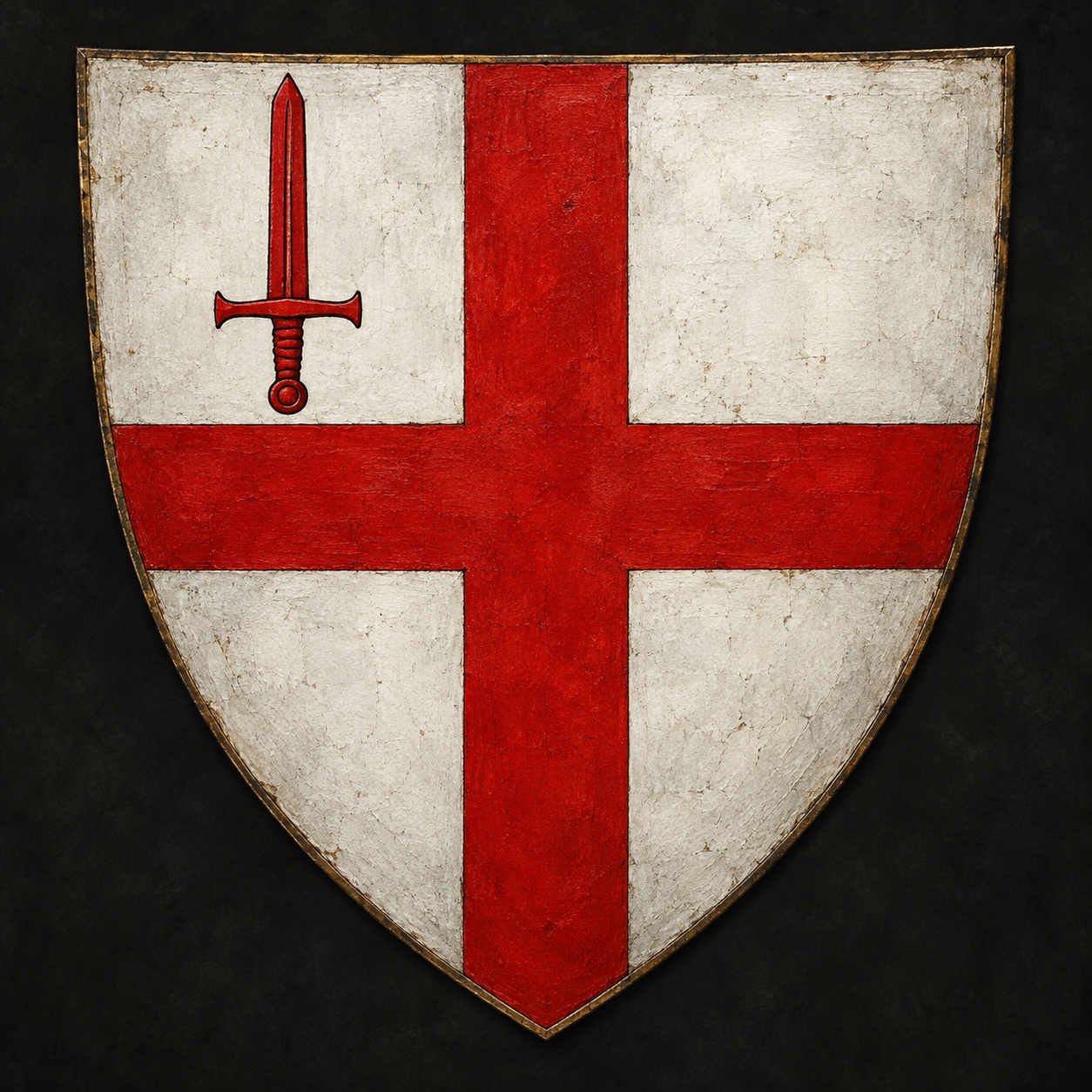 Painted civic shield of the City of London with the red cross of Saint George and sword