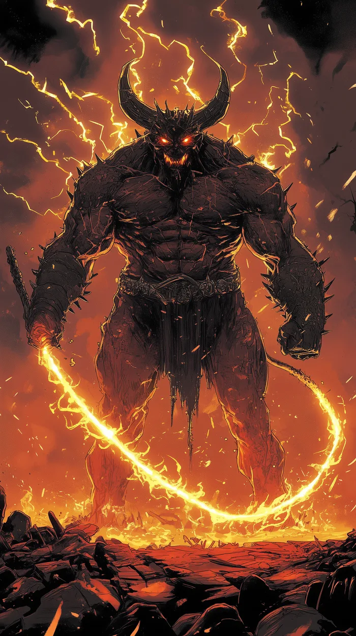 Illustration of Moloch as an infernal warlord