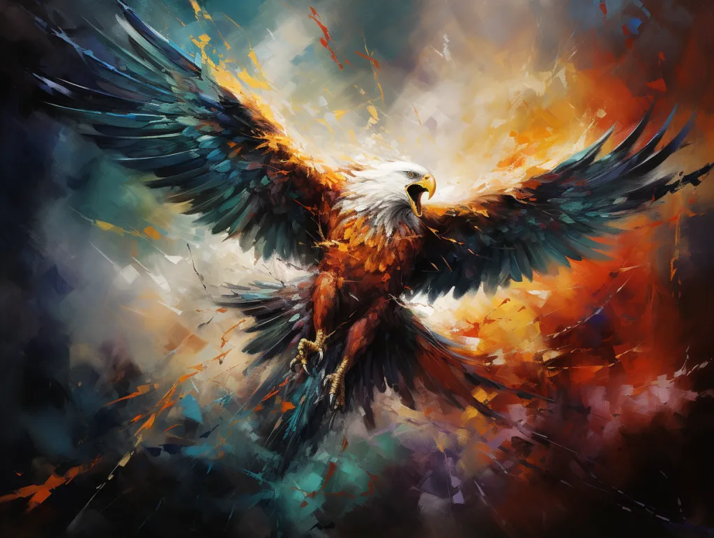 Thunderbird flying through a storm above a mountain landscape