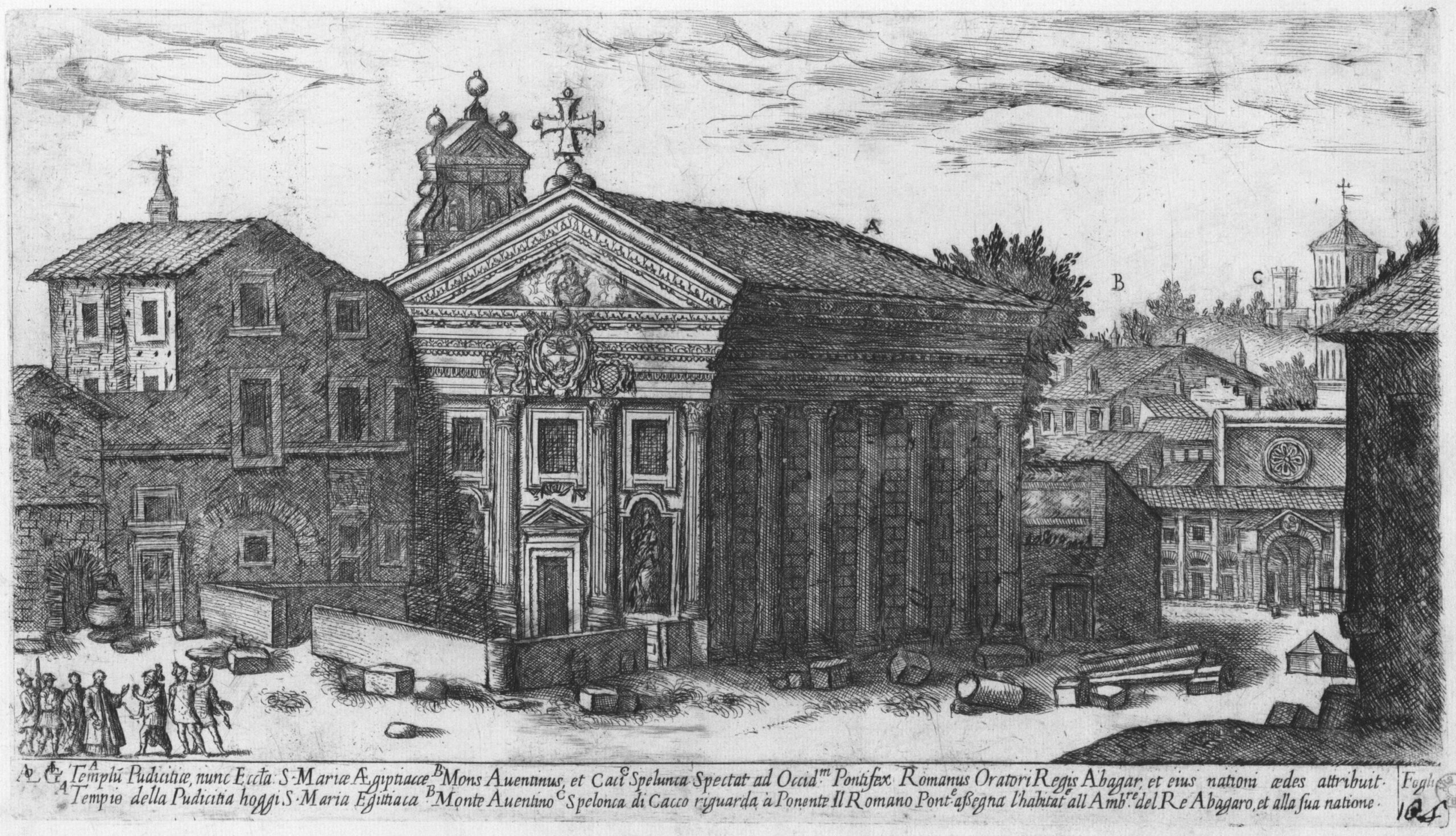Historic view of the Temple of Portunus in Rome, god of harbours, keys and gateways
