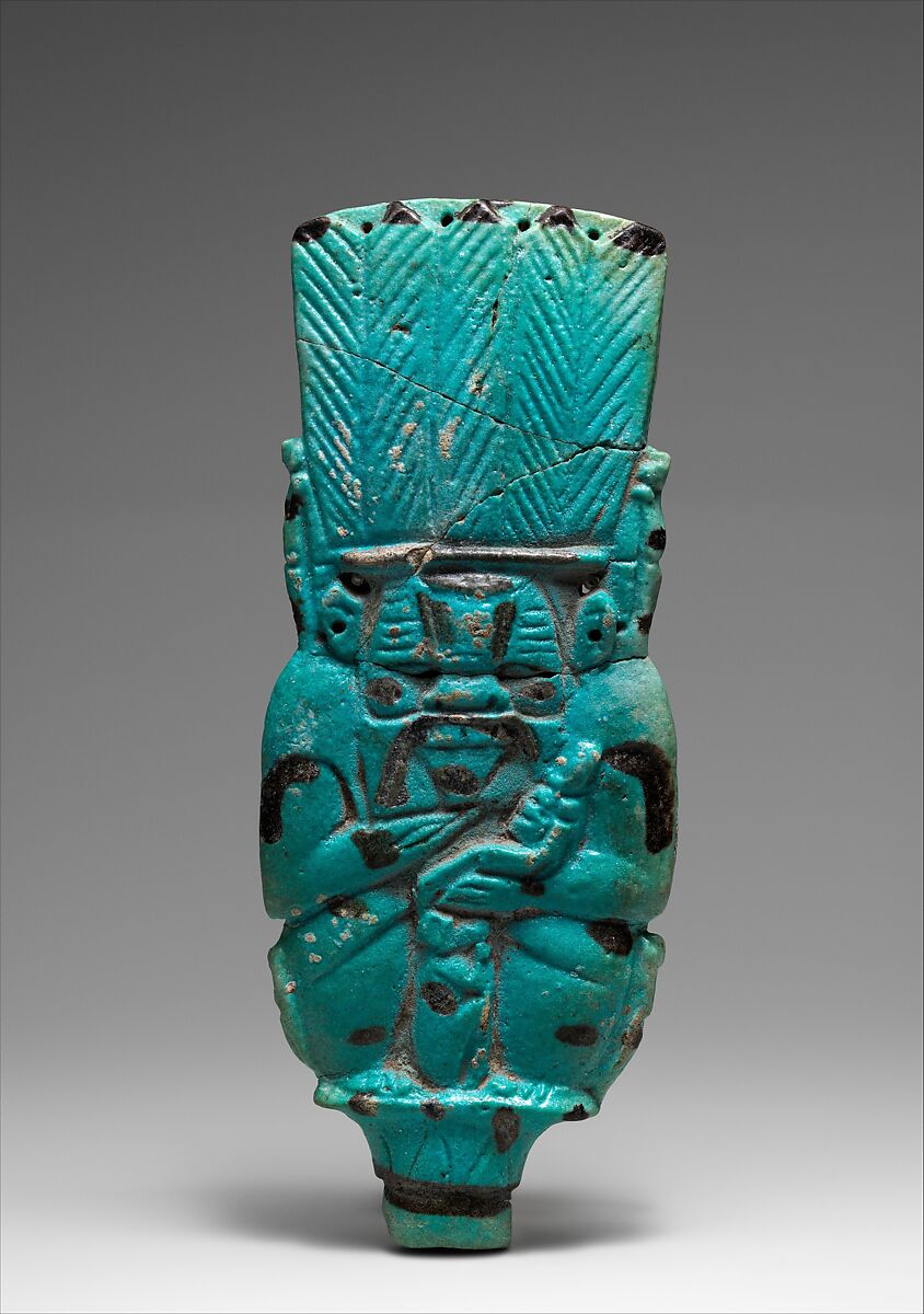 Ancient Egyptian faience Bes-image rattle associated with music, protection and childbirth