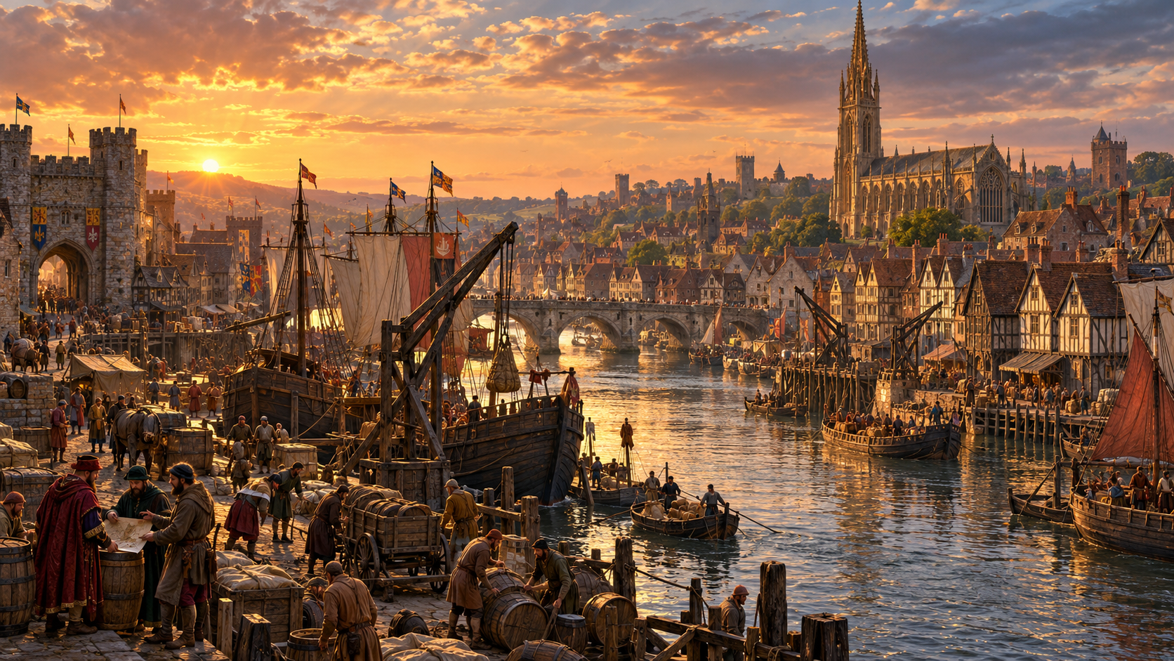 Bristol harbour, merchant quays and medieval city