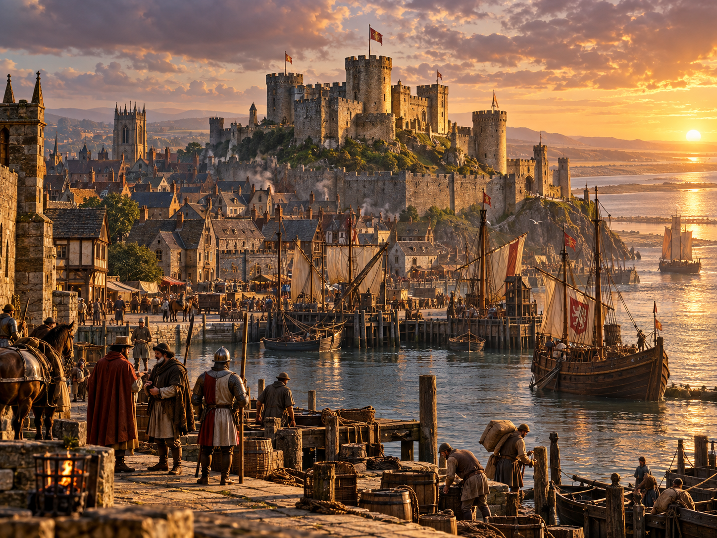 Medieval Cardiff Castle and port