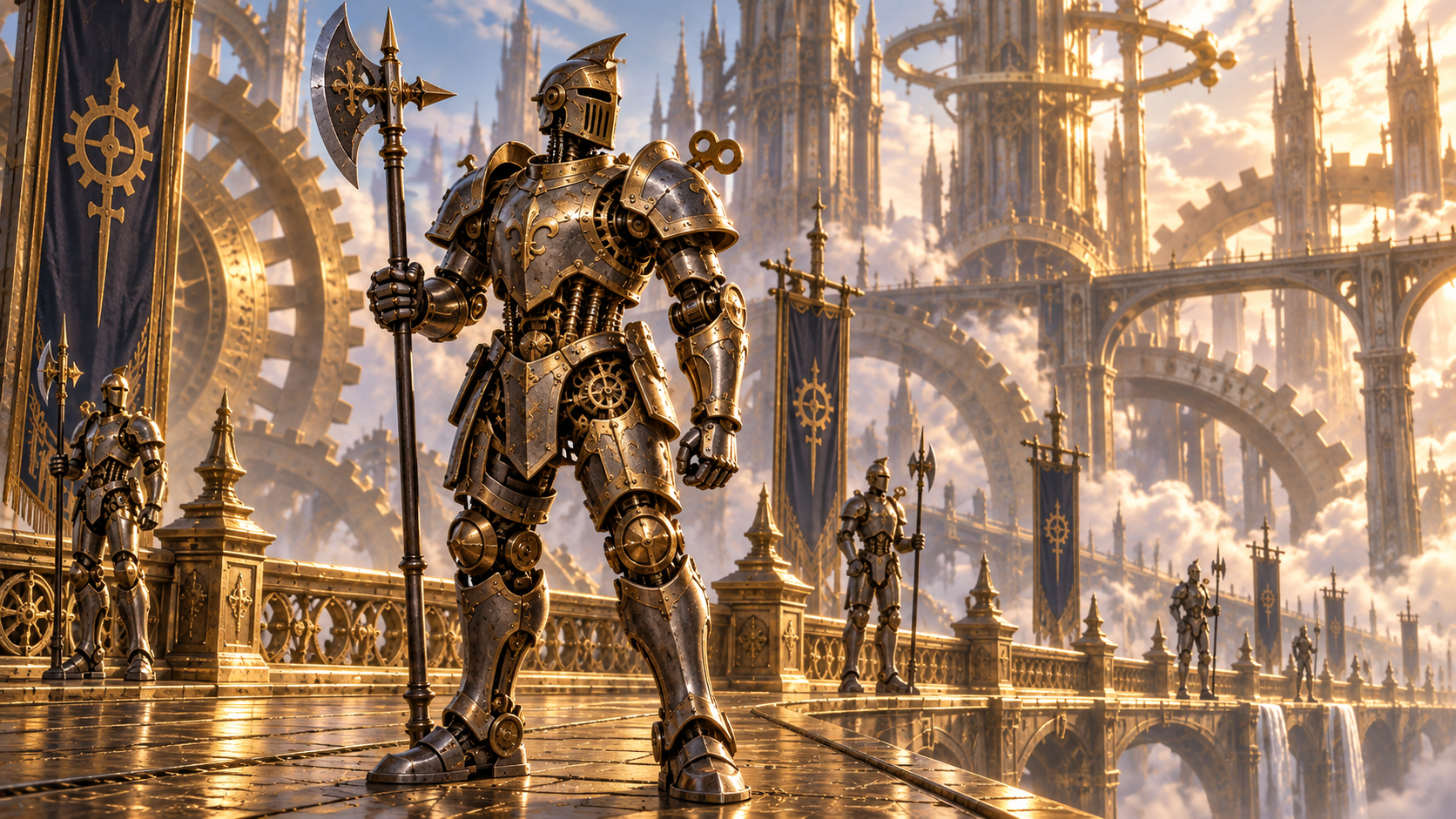 Clockwork Soldier guarding the Great Mechanism Clockwork Soldier guarding a brass bridge in the Great Mechanism