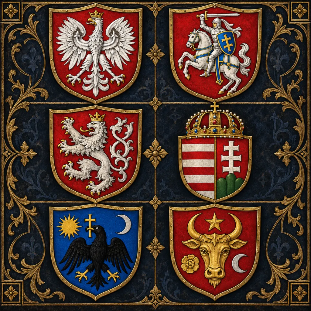 Heraldic Powers panel representing the principal realms of East Central Europe in the 1454 campaign