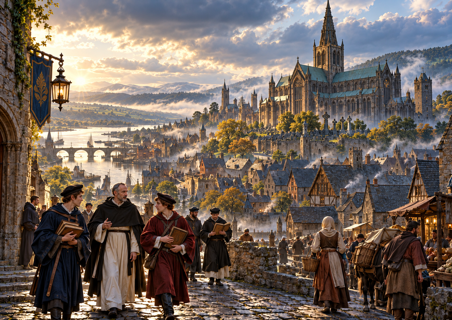 Medieval Glasgow with its cathedral and newly founded university