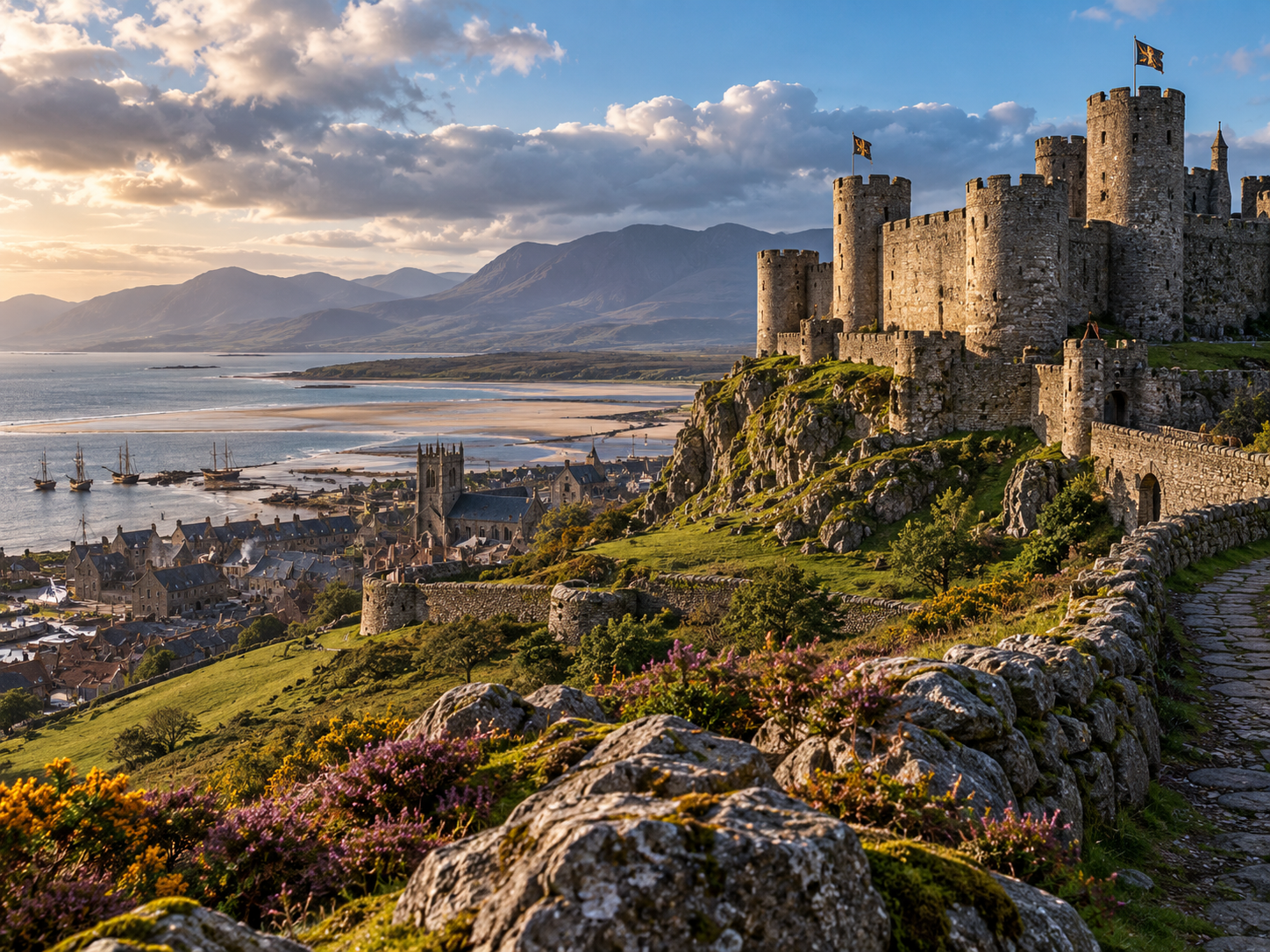 Harlech Castle above the Welsh coast
