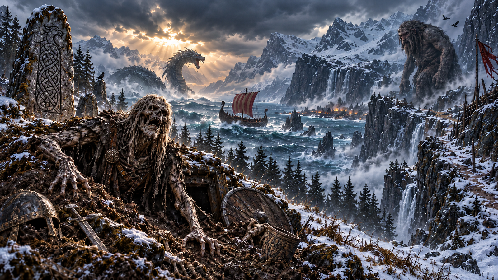 Draugr, troll and sea serpent haunting the mountains and fjords of Midgard