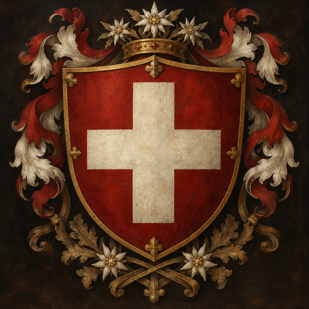 Painted SpiralWorlds heraldic emblem representing the Swiss Confederacy