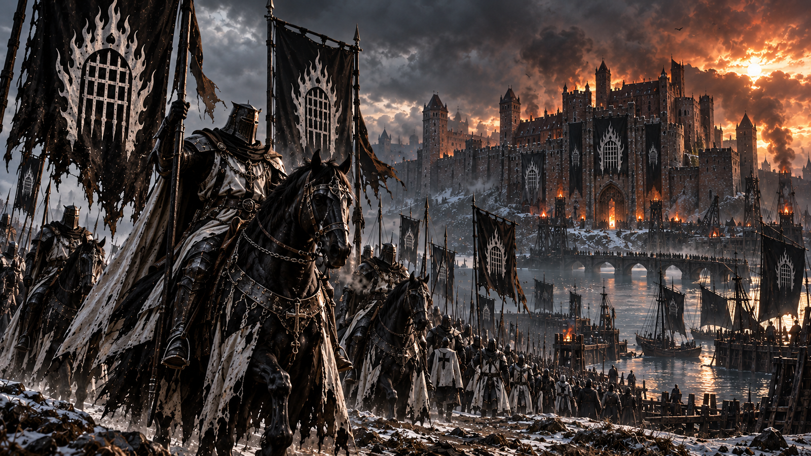 Mounted Hell Knights of the Teutonic States advancing toward Marienburg