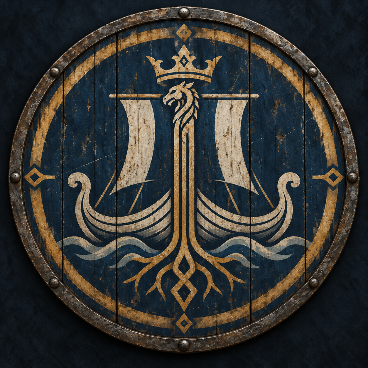 Union of Midgard heraldry painted on a Norse round shield