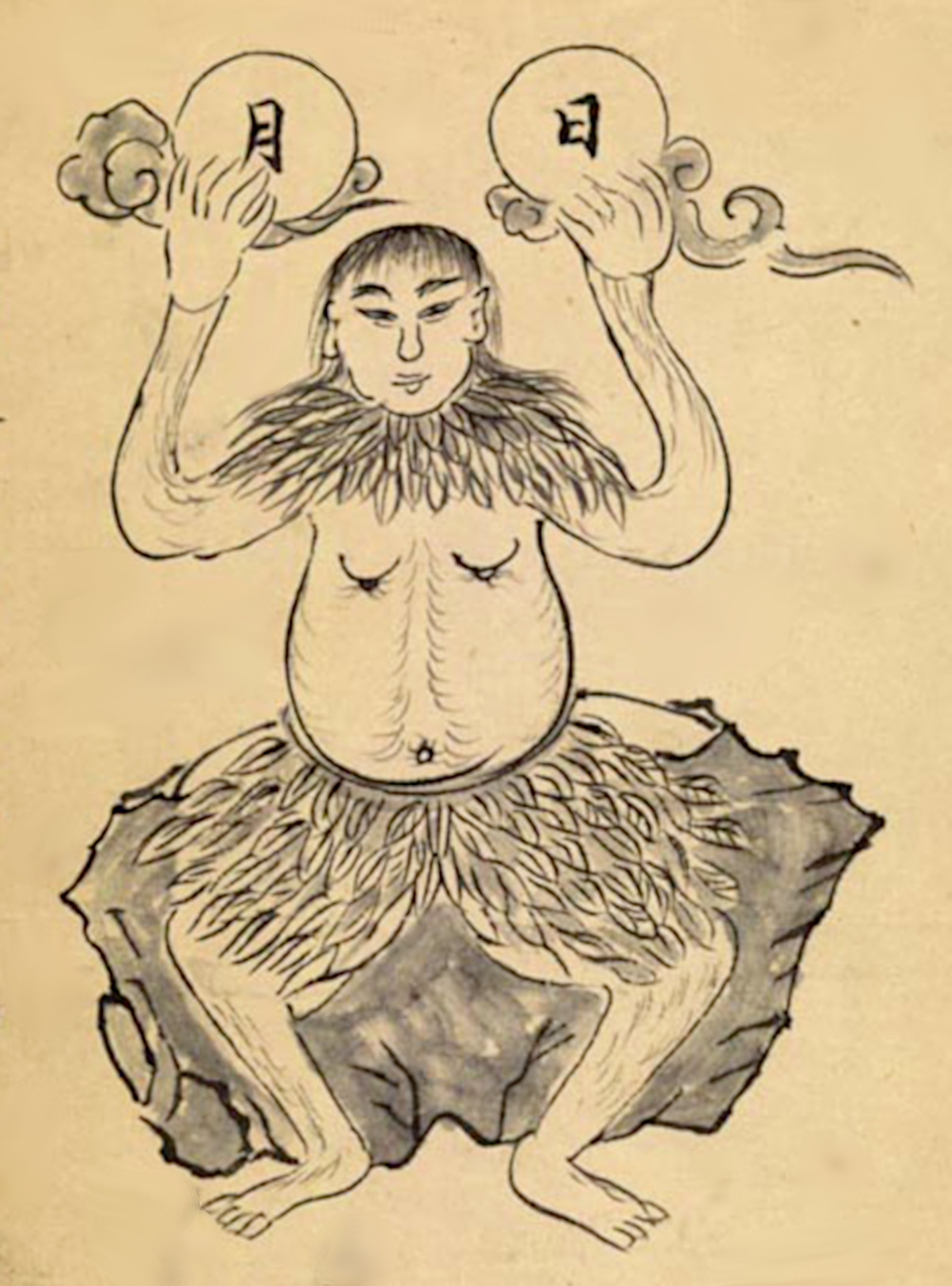 Historic-style depiction of Pangu as primordial creator and cosmic giant