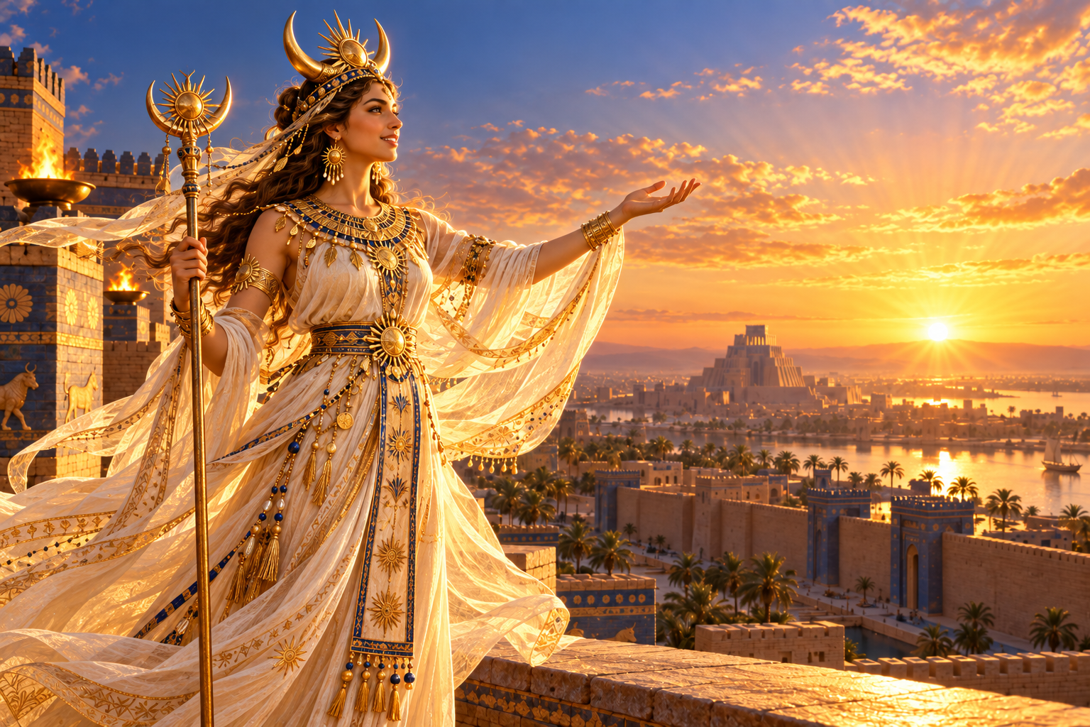 Aya or Šerida, goddess of light and intercession, greeting the dawn above Sippar.