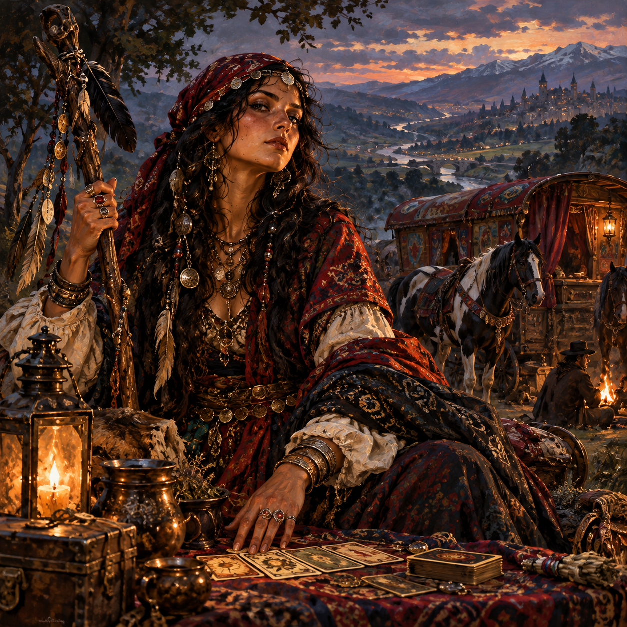Chovihani halfling Witch tradition on the road, showing family travel, divination and protected routes