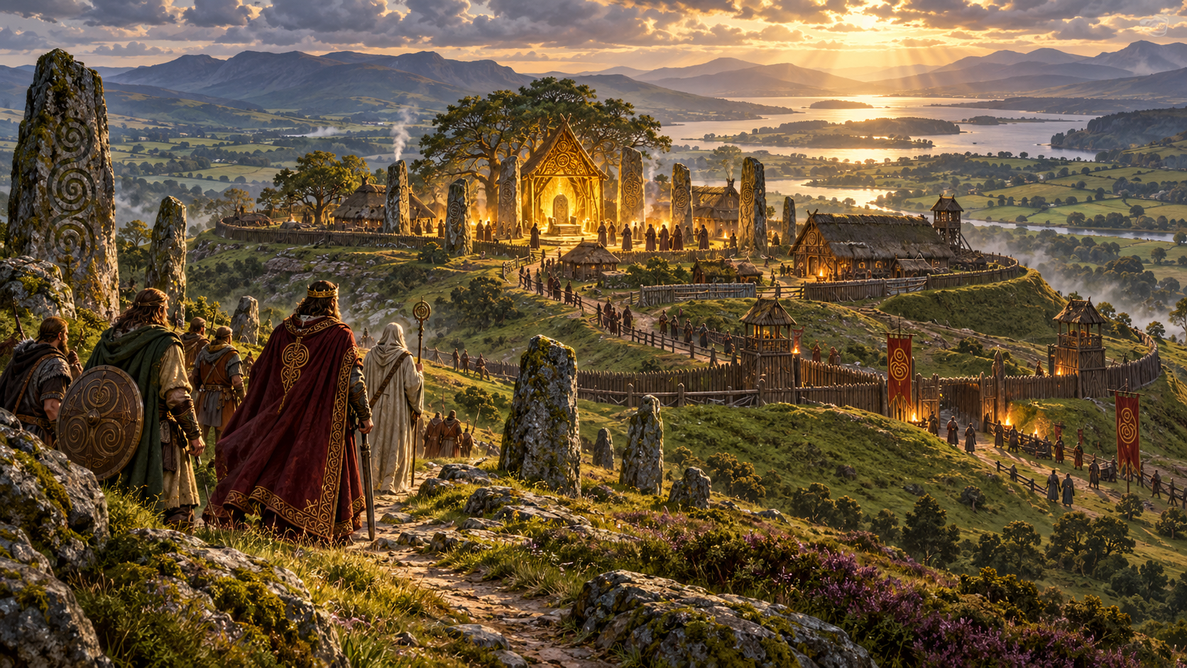 Clogher sacred hill settlement and golden oracle sanctuary overlooking the lakes and valleys of Tír Eoghain