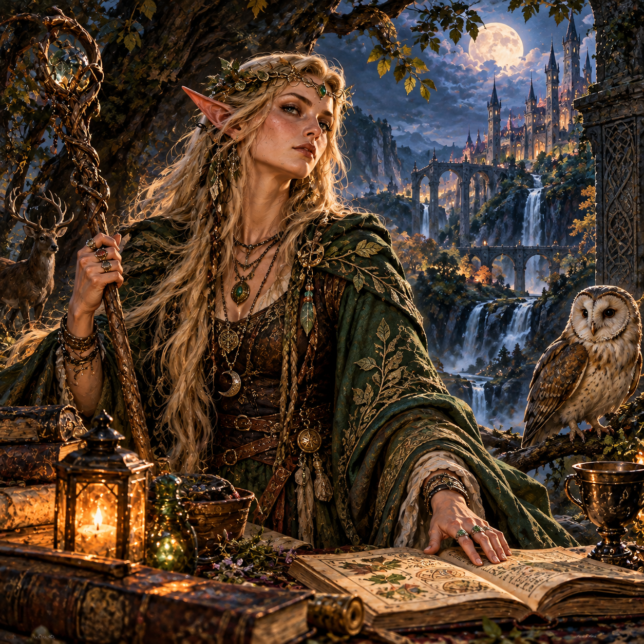 Elf Witch practitioner representing long-lived magical traditions, old lore and fey-touched craft