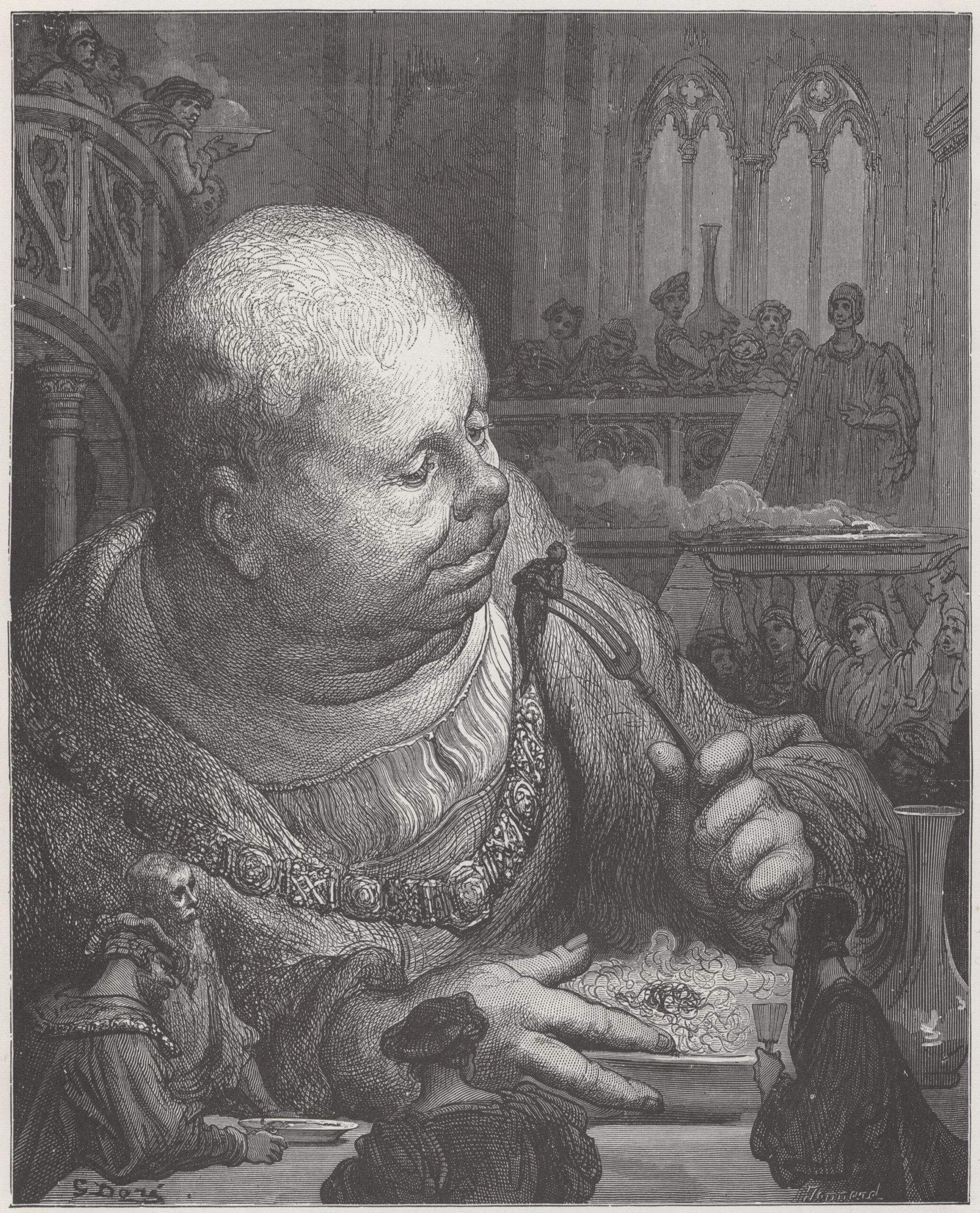 Gustave Doré's 1873 engraving showing the giant Gargantua feasting among tiny figures