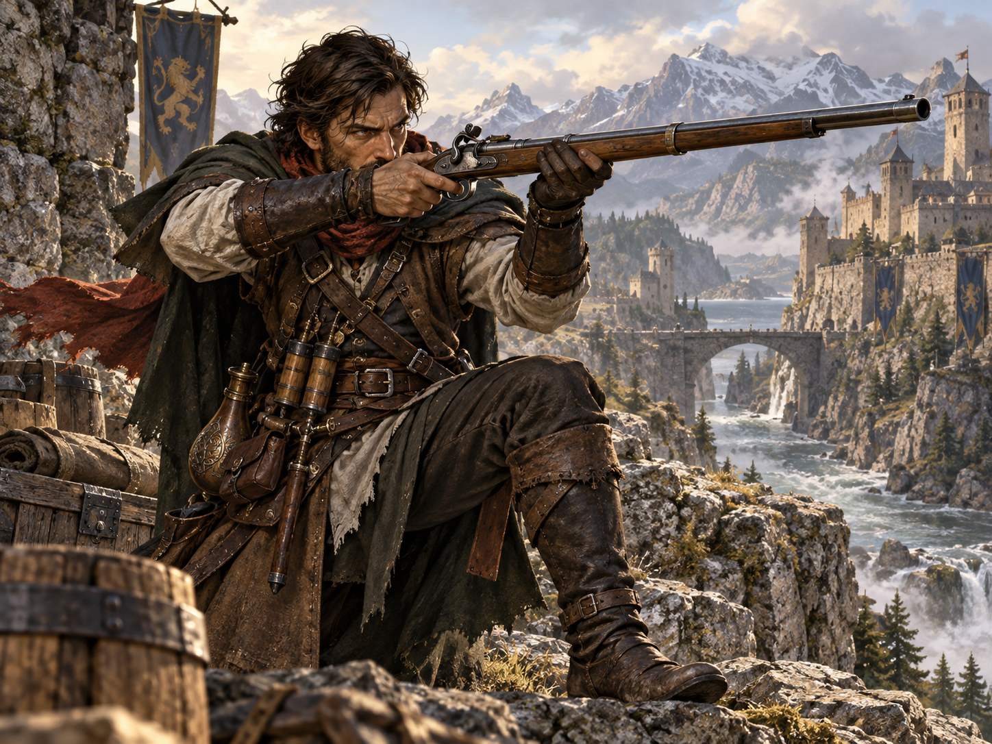 Clean-shaven gnome Gunslinger carrying an early black-powder firearm in frontier clothing