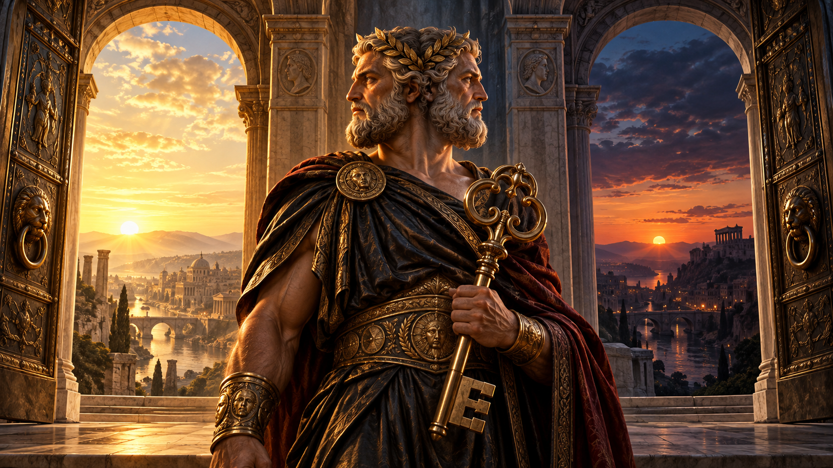 Janus, two-faced Roman god of gates, beginnings, endings, passages and transitions