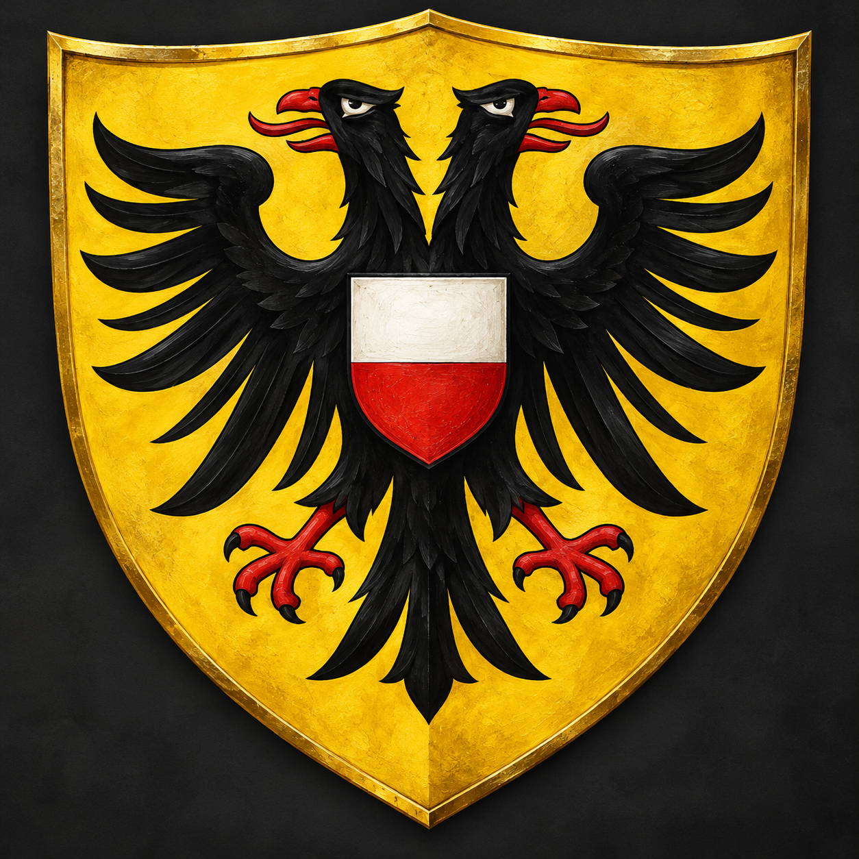 Painted heraldic arms of Lübeck: black double-headed eagle on gold with the city's white-and-red shield