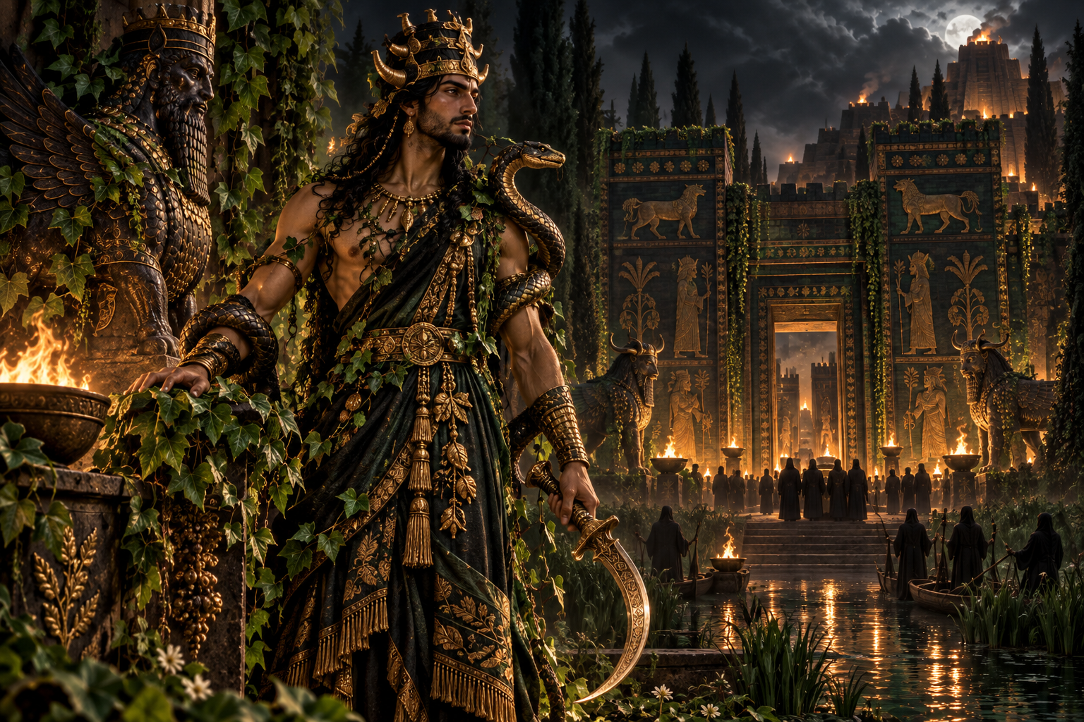 Ningishzida, serpent-linked god of vegetation and the underworld, at a chthonic gateway.