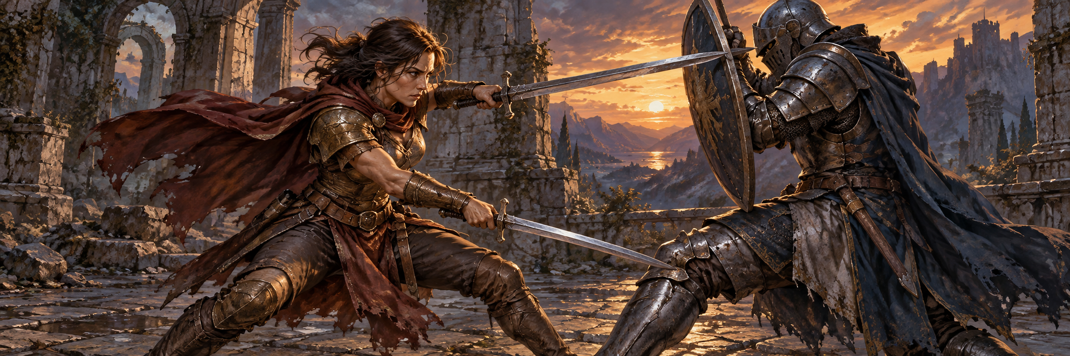 Perfect Two-Weapon Fighting epic feat: a swordmaster attacks with a sword in each hand.