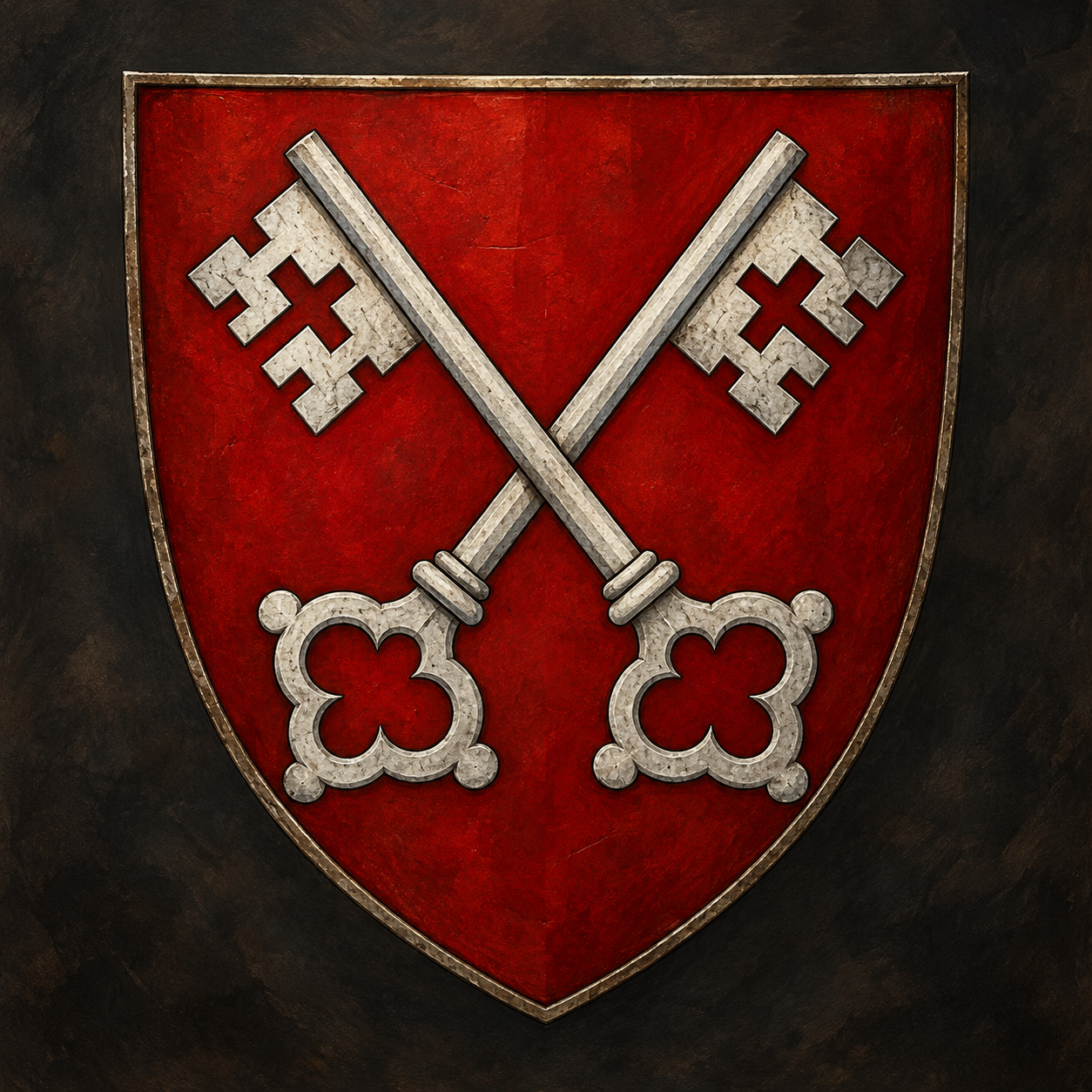 Painted civic shield of Regensburg showing two crossed silver keys on a red field